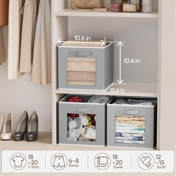 Homsorout Storage Cube 11 Inch - Cube Storage Bins with Window, Closet Storage Baskets with Handle, Fabric Bins for Closet, S