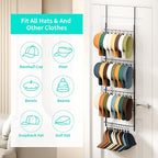 HapiRm Over the Door Hat Organizer - 4 Tier Wall Mounted Hat Rack with 24 Hooks and 10 Movable Clips, Hanging Baseball Cap Or