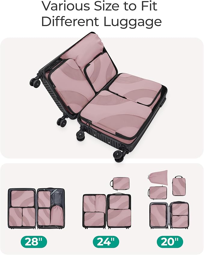 BAGSMART Compression Packing Cubes, 6 Set/4 Set/2 Set Travel Packing Cubes for Carry on Suitcases, Compression Suitcase Organ