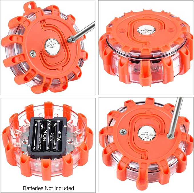 Tobfit 3 Pack LED Road Flares Emergency Lights Roadside Safety Beacon Disc Flashing Warning Flare Kit with Magnetic Base & Ho