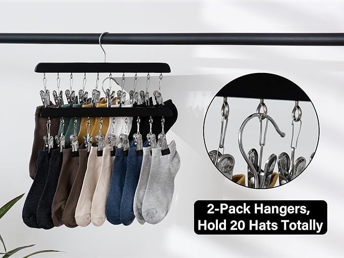 StorageWorks Hat Rack, Closet Organizer and Storage for Baseball Caps,Set of 2 with 10 Adjustable Stainless Steel Clips, Fits