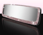 Bling Rhinestone Car Rear View Mirror - Crystal Diamond Decor for Women - Stylish Automotive Interior Accessory (Pink)