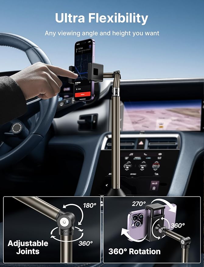 JSAUX Car Cup Holder Cellphone Mount, Metal Long-Arm Ultra Stable Phone Holder for Car Cupholders - Adjustable for iPhone 16 