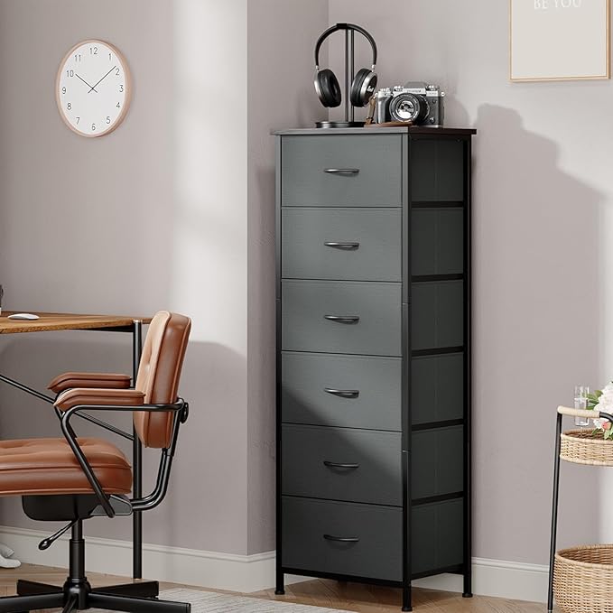 Somdot Tall Dresser for Bedroom with 6 Drawers, Storage Organizer Chest of Drawers with Removable Fabric Bins for Closet Beds