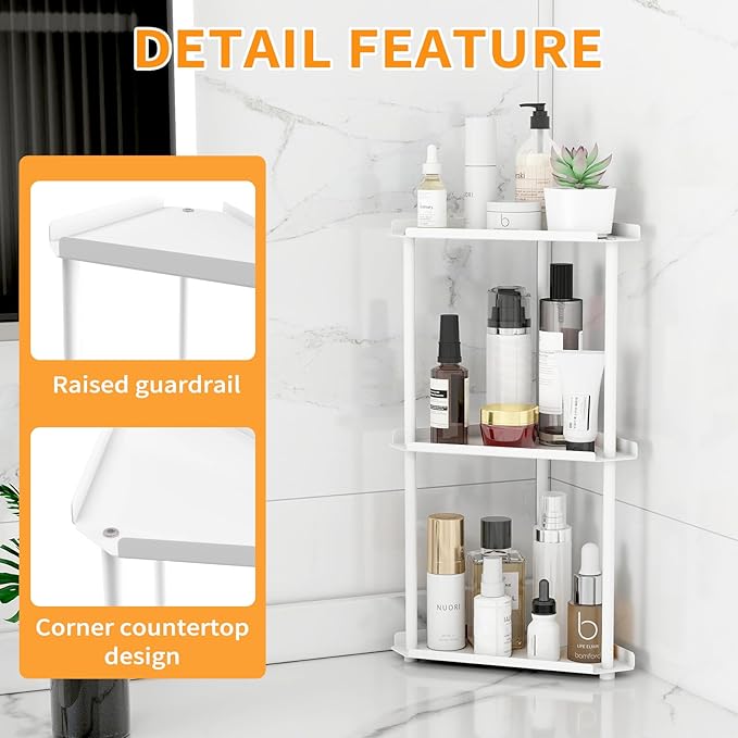 Jesginboo 3 Tier Bathroom Counter Organizer, Vanity Organizer Corner Shelf, Skincare, Makeup Countertop Organizers, Kitchen, 