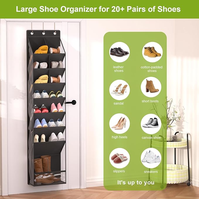 VERONLY Over the Door Shoe Organizer, Hanging Shoe Rack for Closet with 16-20 Pairs Capacity, Foldable Storage for Shoes, Boo