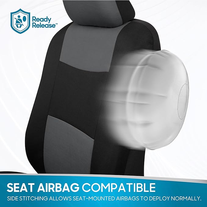 BDK PolyPro Car Seat Covers Full Set in Gray on Black, Front and Rear Split Bench Seat Covers for Cars, Easy to Install Car S