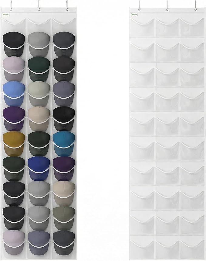 Unjumbly Baseball Hat Rack, 24 Pocket Over-The-Door Hat Organizer with Clear Deep Pockets to Display Baseball Caps Collection