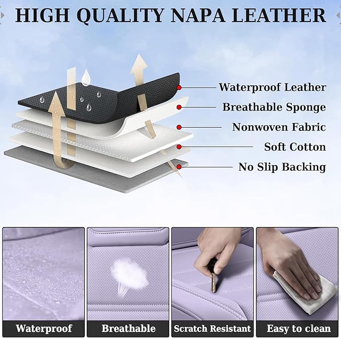 Coverado Car Seat Covers Full Set, Seat Covers for Cars, Car Seat Protector Waterproof, Leather Cushion, Universal Car Interi