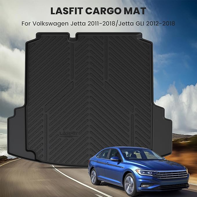 LASFIT Trunk Mat for Volkswagen Jetta 2011-2018, Custom Fit All-Weather TPE Rubber Cargo Mat for VW Jetta Accessories Trunk Liner Cargo Liner, Waterproof, Easy to Clean, Black