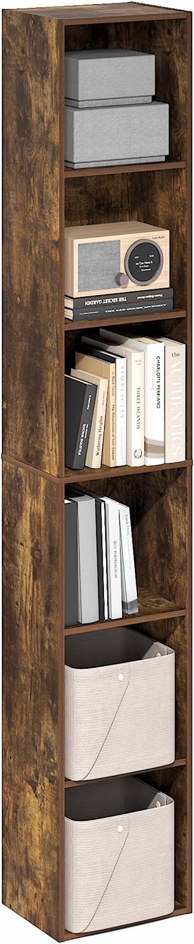 Furinno PASIR Book Shelf, 6-Tier Bookcase, Tall Standing Bookshelf, Open Storage Shelf, 9.4 x 12 x 71 Inches, for Home Office