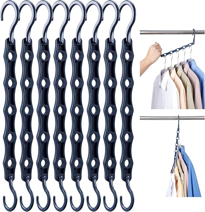 HOUSE DAY 10 Pack Closet Organizers and Storage with 5 Holes for Cascading, Multipurpose, Space Saving Hanger Organizer, Clos