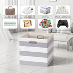 11x11 Cube Storage Bins, Collapsible Fabric Storage Cubes, Cubby Storage Organizer Bins Striped Container Baskets for Organiz
