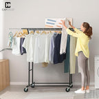 CAPHAUS Heavy Duty Clothes Rack with Double Rods, 440LBS Capacity Rolling Clothing Rack for Hanging Clothes, Adjustable Metal