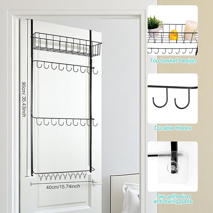 SelfTek Large Size Over the Door Hat Rack, Hat Storage Organizer for Baseball Caps for Closet & Door, Wall Mounted Hat Holder