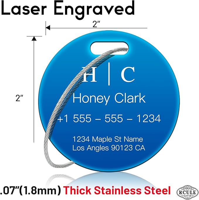 Stainless Luggage Tags for Suitcases 4 Pack: Metal Personalized Luggage Tags for Backpacks & Bags with Customizable Texts (Bl