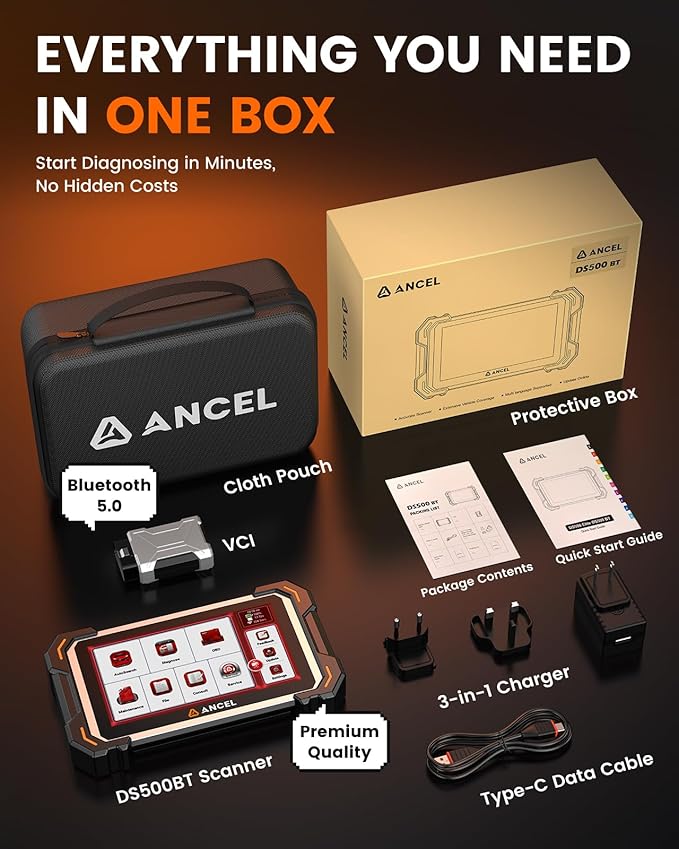 ANCEL DS500BT Bidirectional Scan Tool, Full-System Automotive Diagnostic Scanner with 28+ Services, Injector Coding,