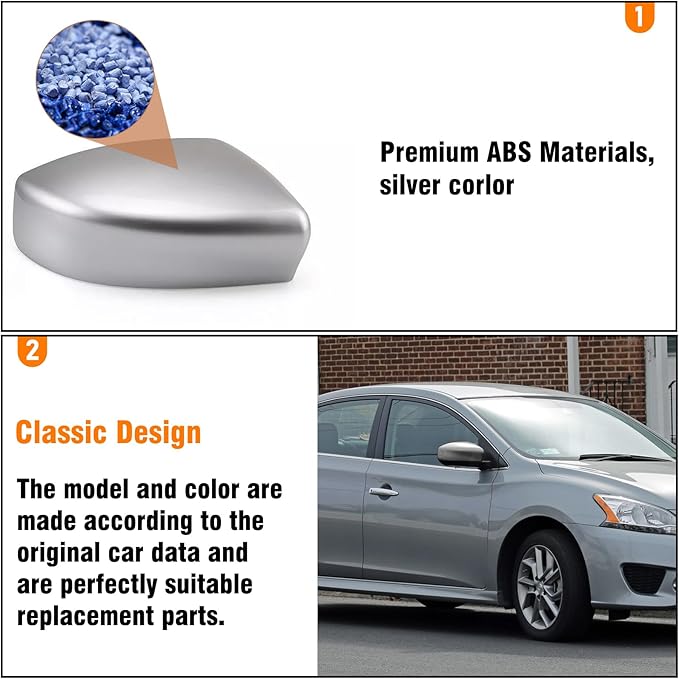 Moonlinks Compatible with Nissan Sentra 2013 2014 2015 2016 2017 2018 2019 Right Side Mirror Cover Replacement, Silver Right Passenger Side Door Rearview Side Mirror Cap Trim