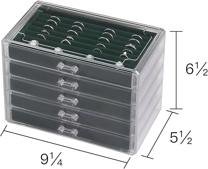 Frebeauty Extra Large Acrylic Jewelry Box for Women 5 Layers Clear Jewelry Organizer Velvet Earring Box with 5 Drawers Rings 