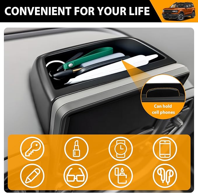 Center Console Organizer Compatible with 2021-2024 Ford Bronco Sport CX430 Dash Storage Tray Armrest Storage Organizer Dashboard Box for Bronco Sport Accessories(Armrest+Dash Storage Tray)
