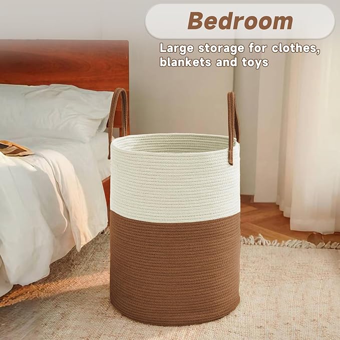 JMvicyroam Large Woven Laundry Basket Hamper,80L Cotton Rope Storage Bin for Blankets,Toys and Clothes,Decorative Tall Nurser