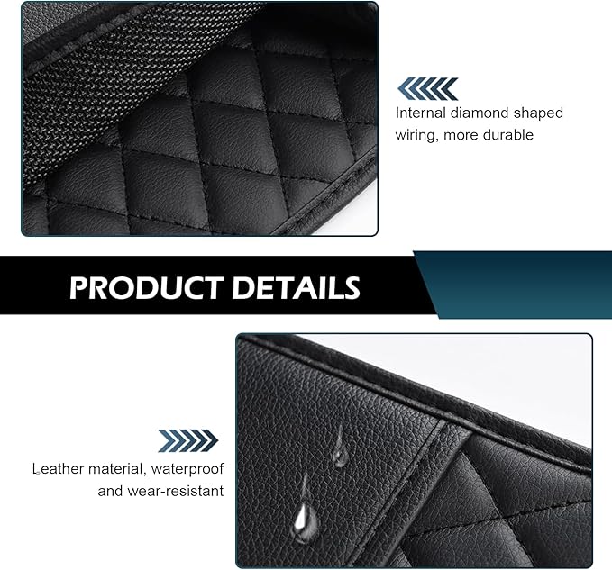 Car Seat Back Organizer, 10" x 10" Multifunctional Auto Backseat Hanging Storager with Side Pockets, Big Capacity Waterproof Wear-Resistant PU Leather Garbage Can for Most Cars (Black)