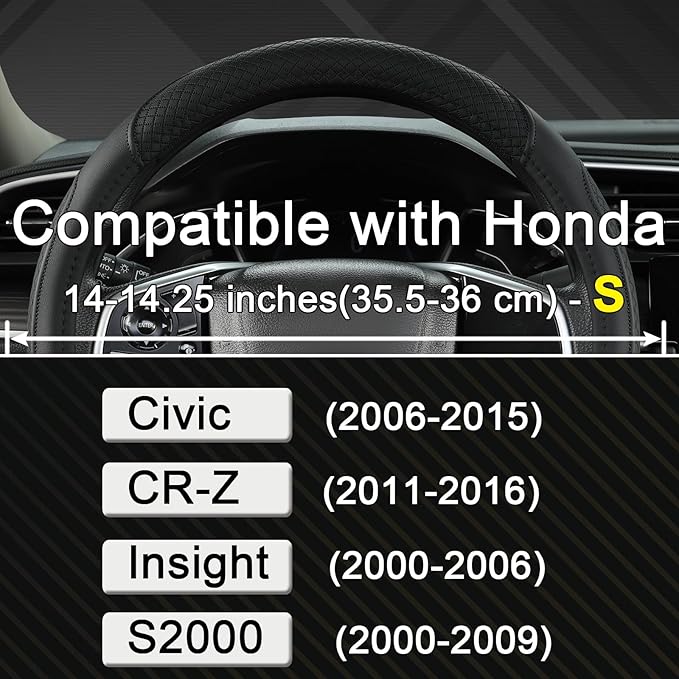 West Llama Customized Auto Car Steering Wheel Cover for Honda Civic, CR-Z, Insight, S2000,14-14.25inch(Black-Small Size)