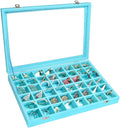 Siveit Velvet Jewelry Tray 48 Grid Jewelry Display Tray Organizer Box with Transparent Lid Rings Earrings Necklaces Pendants 