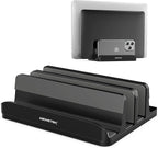 AboveTEK Vertical Laptop Stand Holder, 3 Slots Aluminum Desk Stand with Adjustable Dock Size for Tablet, MacBook, Phone - Universal Fit (up to 17.3") - Heavy Duty Polished, Anti Slide - Black