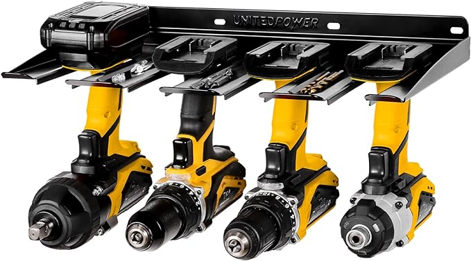 UNITEDPOWER Electric Drill Storage Rack, Holds 4 Drills, Wall Mounted Power Tool Organizer for Battery Powered Hand Tools, Wo