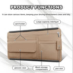 Car Sun Visor Storage Bag, Soft Leather Surface Organizer, Scratch-Resistant Auto Sunshade Organizer Bag, Can Store ID Card, Eyeglasses, Pen, Driving License etc (Beige)