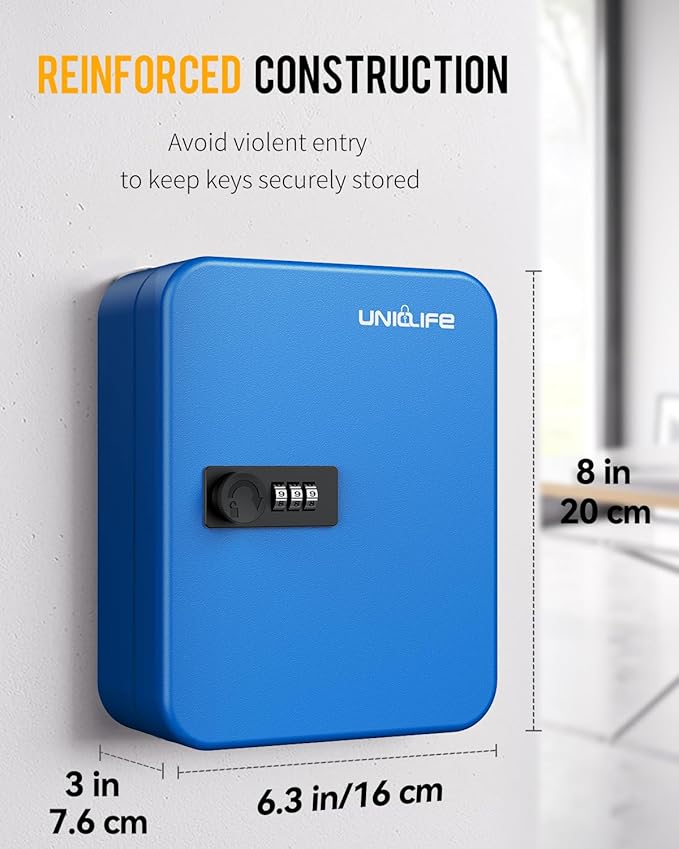Uniclife 20 Position Key Cabinet with Combination Lock Resettable Blue Digital Security Storage Box Steel Key Organizer with 