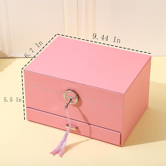 BOOVO Earring Jewelry Box For Women Girl Stud Organizer, 5 Layers Girl Jewelry Organizer Box With Lock Earring Holder Organiz