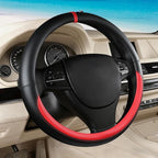 Black Red Car Steering Wheel Cover, Nappa Leather, Bottom Color Blocking, Universal 14.5-15 Inch Leather Anti-Slip Breathable