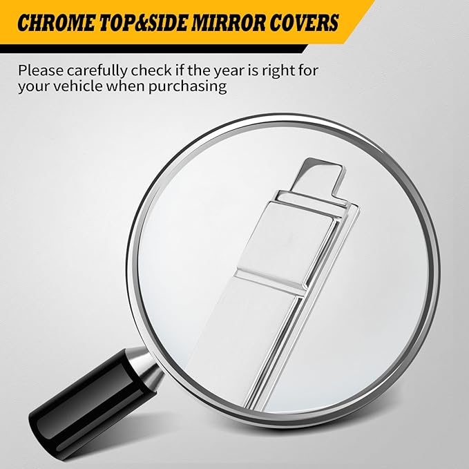 Chrome Side Mirror Cover Cap Trims Compatible with Silverado Sierra 2500 3500 HD 2020-2023 Top&Side Door Exterior Rearview Mirror Cap Rearview Mirror Housing