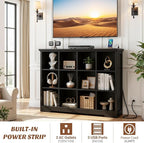 Aheaplus Wooden 12-Cube Storage Organizer with Charging Ports, Modern Cube Bookcase with Base, 4-Tier Floor Standing Open Cub