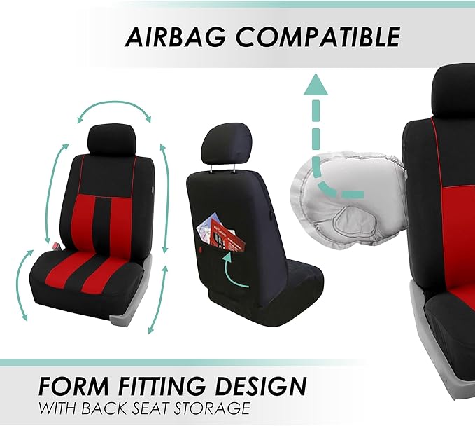 FH Group Car Seat Cover Full Set Striking Striped Car Seat Covers with Front Seat Covers and Rear Split Bench, Universal Fit 