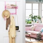 Consumest Over The Door Hooks Organizer - Over Door Hanger with 16 Hooks & 2 Baskets for Hanging Coat, Clothing, Towel, Back 