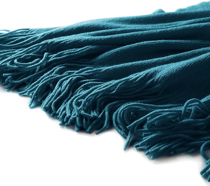 Homiest Decorative Knitted Throw with Fringe, Lightweight Acrylic Knit Blanket, Soft & Cozy Tassel Blanket for Couch, Sofa, B
