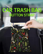 Car Trash Can, Durable Hanging Car Trash Garbage Bag, Cute Automotive Garbage Cans Organizer, Cute Boho Black Flowers