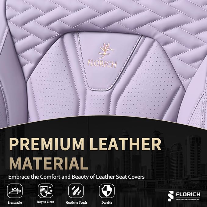 FLORICH Leather Seat Covers Full Set Purple Car Seat Cover Full Coverage Seat Covers Front Seats and Rear Waterproof Car Seat