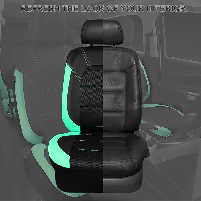 CAR PASS Leather Seat Covers, Breathable Universal Car Seat Cover Full Set for Cute Women Girly,Super 5mm Composite Sponge In