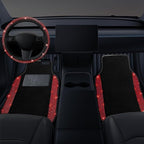 NBTEPEM Bling Car Floor Mats Full Set and Steering Wheel Cover, Universal Fit Most Cars, 4 pcs Sparkle Glitter Diamond Carpet, 5 pcs Bling Car Accessories Set for Women (Red Diamond)