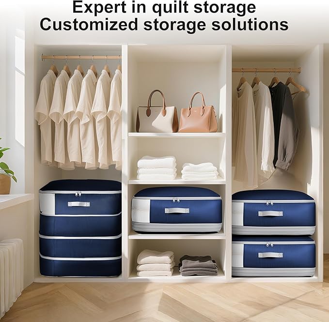 Comforter Storage Bag - Large Capacity Blanket Storage Bags 4-Layer Ultra Space Saving Self Compression Organizer, Washable C