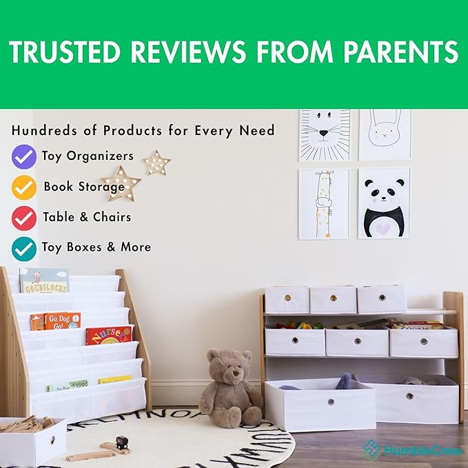 Humble Crew Toy Storage Organizer with 9 Removable Fabric Bins, Light Grey/Grey – Premium Playroom Toy Organizer for Toddlers