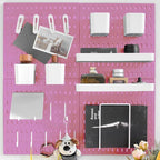 Wall-Mounted Pegboard Kit, 25.2" x 25.2" Organizer Panel – Large, Cost-Effective & Nail-Free Installation Pink
