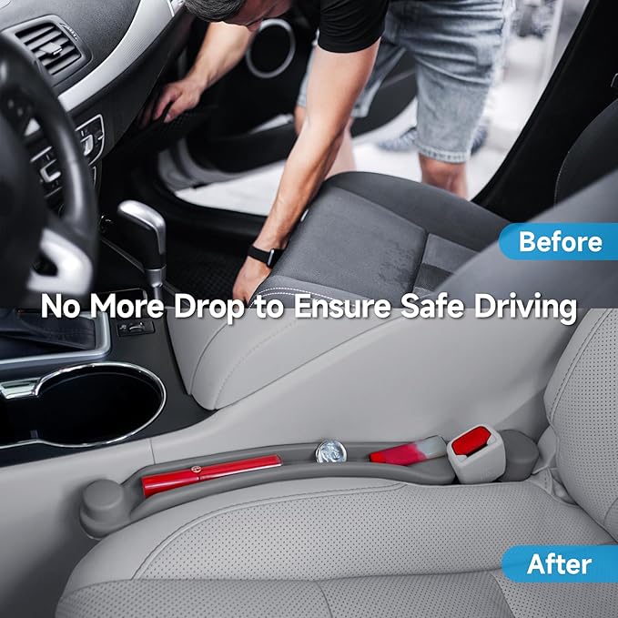 Car Seat Gap Filler Set of 2, 3IN1 Seat Side Gap Filler Plug with Storage Slot & Hook Function, Soft Foam Universal Fit Car SUV Truck Fill Gap Between Seats Console Organizer（Standard Gray）