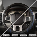 West Llama Customized Auto Car Steering Wheel Cover for Dodge RAM 1500 2500 3500, 15.5-16 inch (Diamond Quilted-Black+Blue-La
