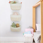 TeoKJ Over the Door Hanging Basket, 3-Tier Woven Cotton Wall-Mounted Storage Organizer Bag Decorative Hanging Nursery Baskets
