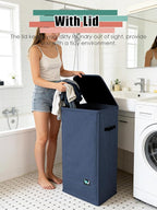 WTREE Laundry Hamper with Lid, Reinforced Sturdy Clothes Hamper with Anti-Puncture Base, Large Collapsible Laundry Basket wit